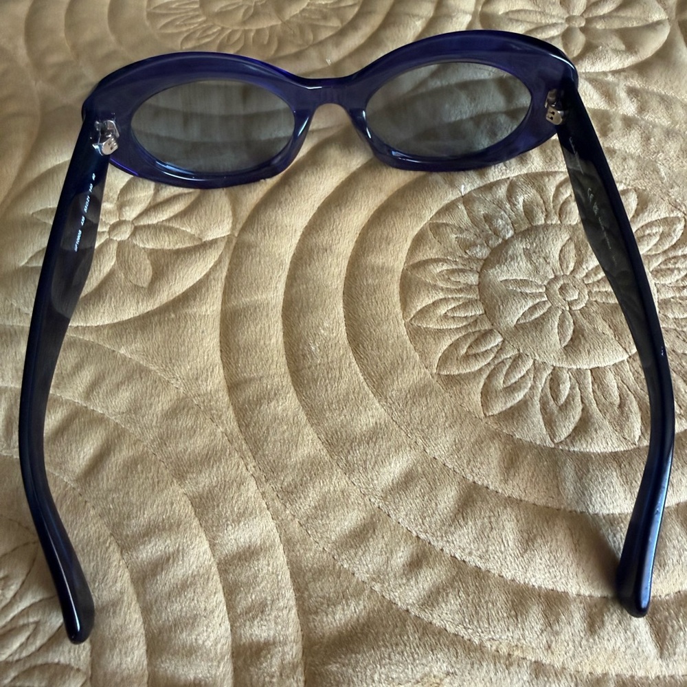 Salvatore Ferragamo Women's Dark Blue Oval Acetate Sunglasses - Picture 3 of 10